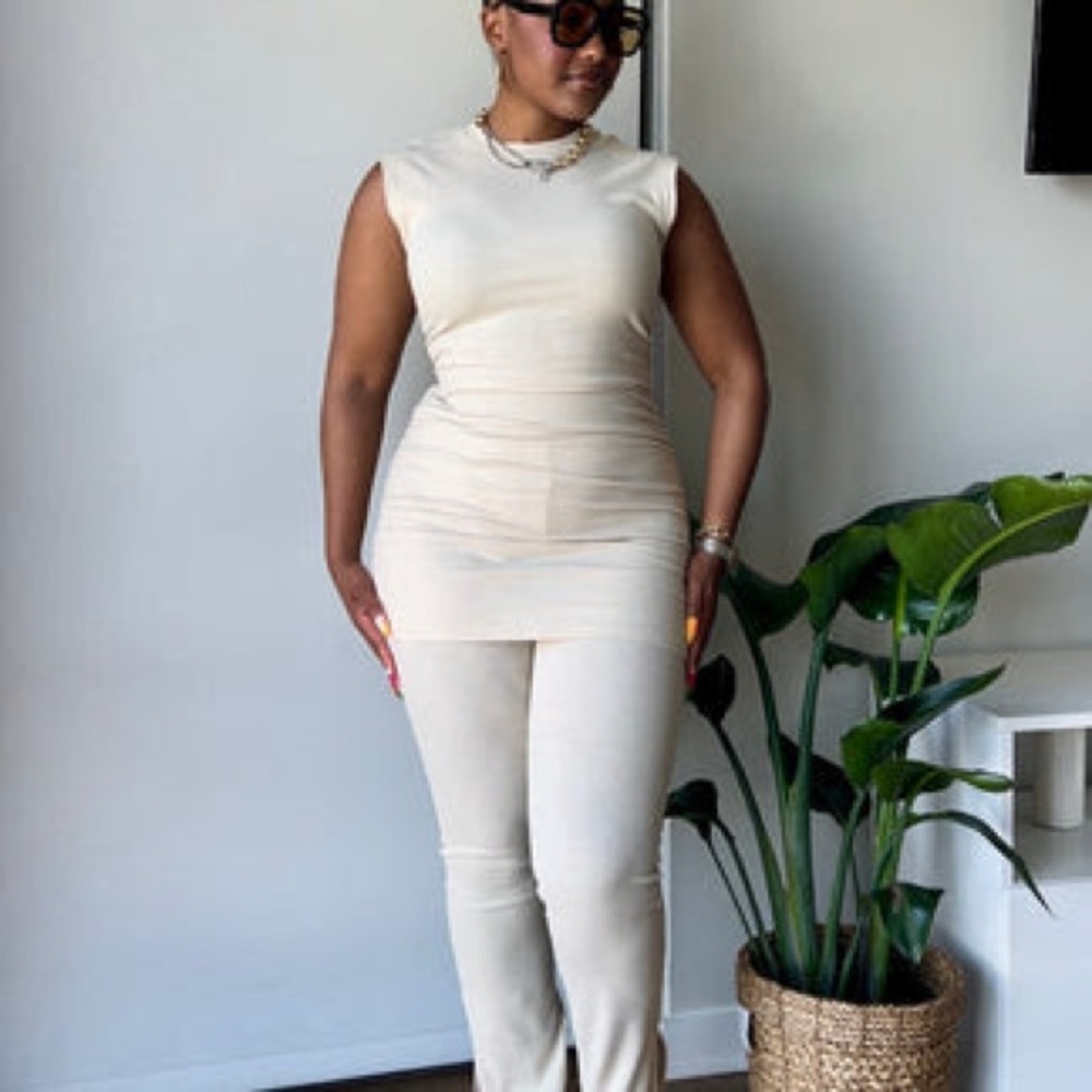 Cream Textured Two piece set with Mock Turtleneck